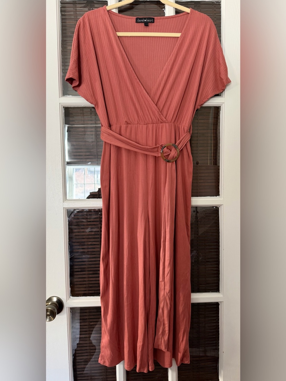 Derek Heart Women’s L Mauve Blush Belted Wide-Leg Jumpsuit | SKU 0087